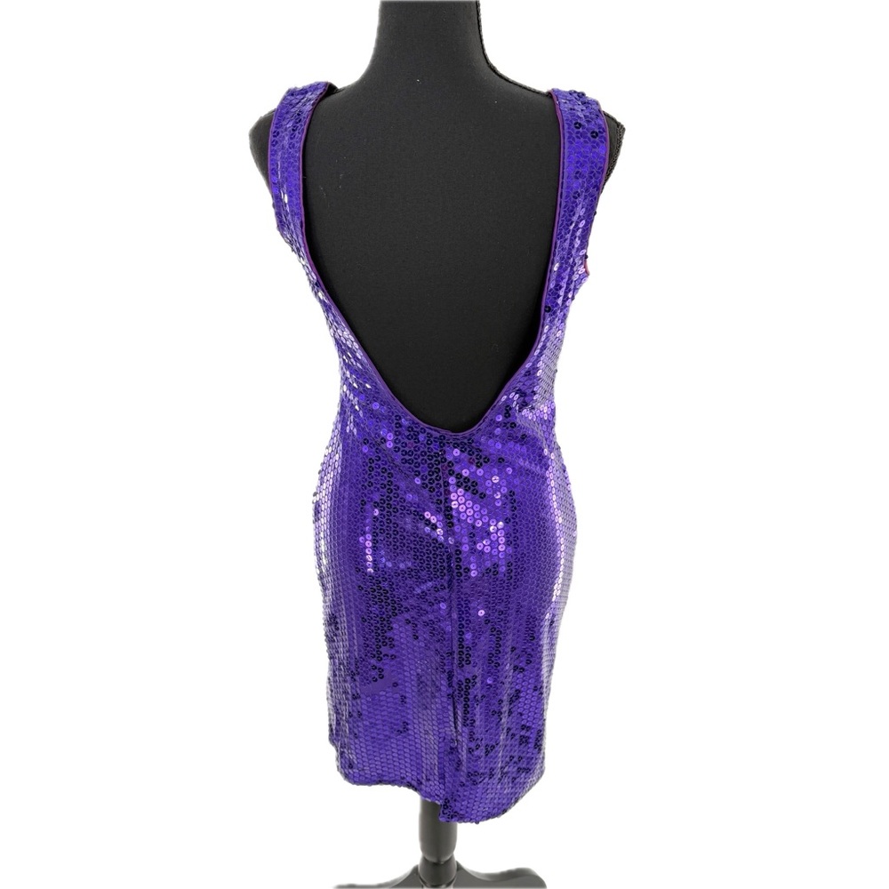 GlenRob Purple Sequined Sheath Dress Bodycon Low-Cut Back Size 7/8 Vintage 90’s - Picture 16 of 17